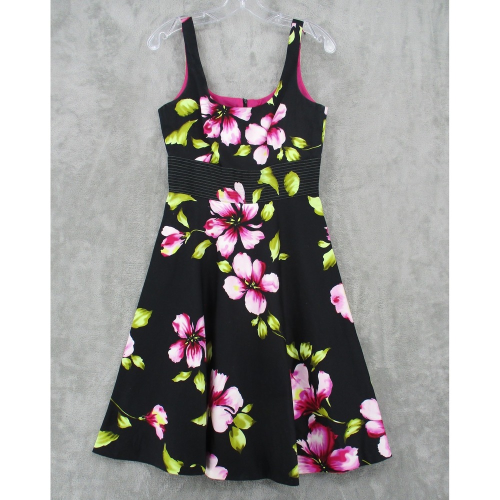 Donna Ricco Dress 4 Babydoll Floral Tropical Hawaiian Panel 90s A Line Lined Zip